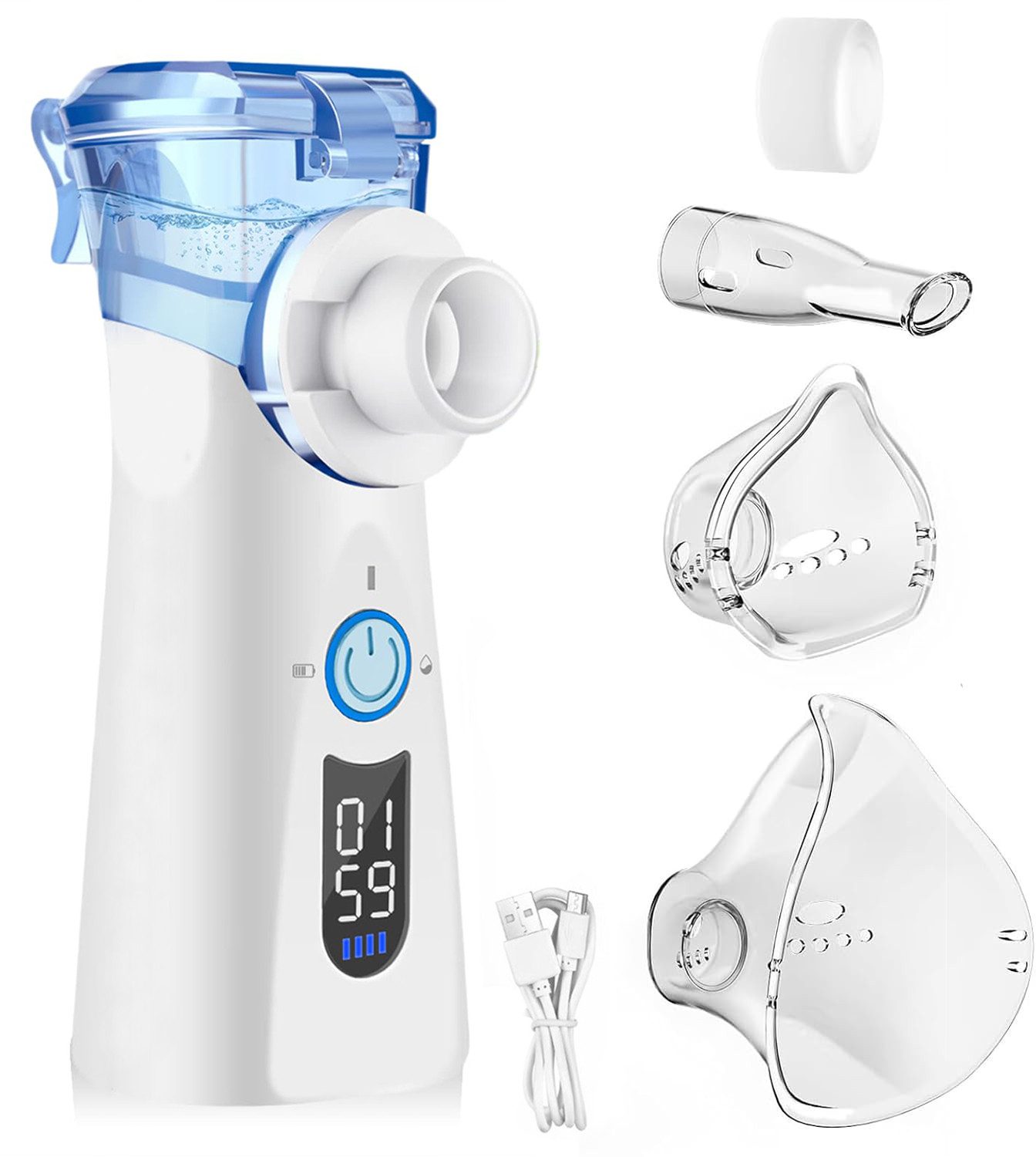 AIBISTAR Inhalationsgerät Digitaler Mesh-Inhalierer,Vernebler für Kinder und Erwachsene mit LED, Set 6-tlg., 800 mAh,Geeignet für Erwachsene, Kinder & Senioren