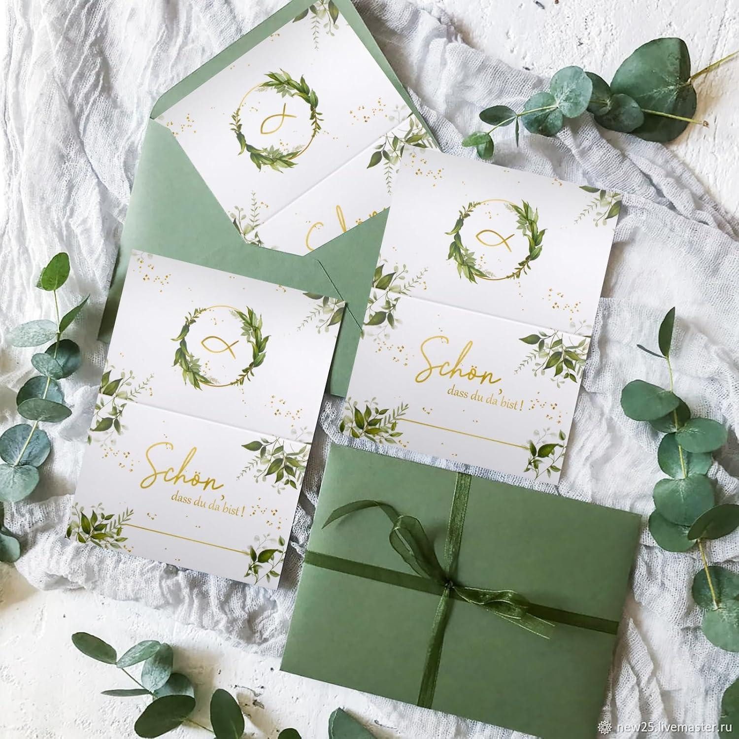 LuxusKollektion Hochzeitskarte Hochzeitsdeko Kommuniondeko Eukalyptus Tischkarten 50 Stck Namenkarten