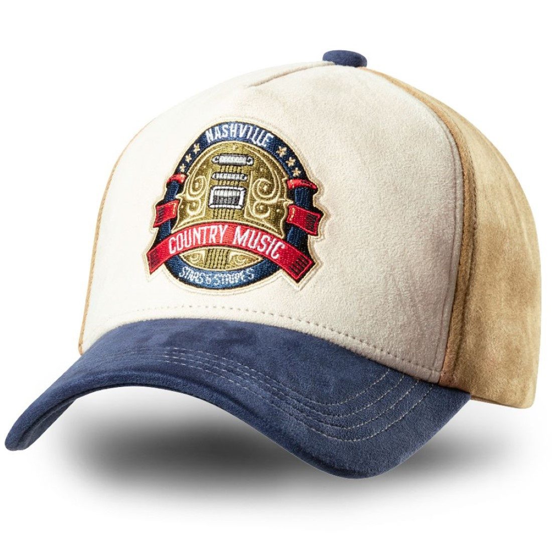Stars & Stripes Baseball Cap Nashville Country Music Western Basecap in Wildleder-Optik, bestickt