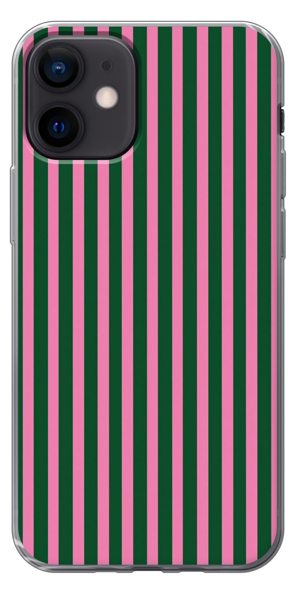 MuchoWow Handyhülle für Apple iPhone 12 Mini Vertikale Streifen - Grün - Rosa, Smartphone-Bumper, Print, Handy Schutzhülle Dünn