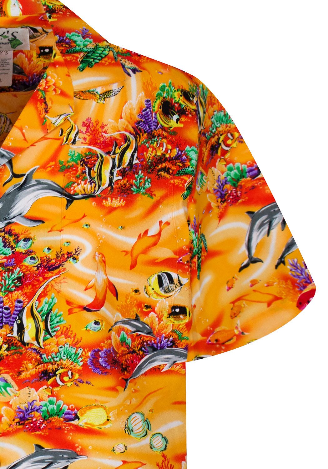 KY's Hawaiihemd "Aquarium" Herren Kurzarm Baumwolle Kokosknöpfe Original Hawaii