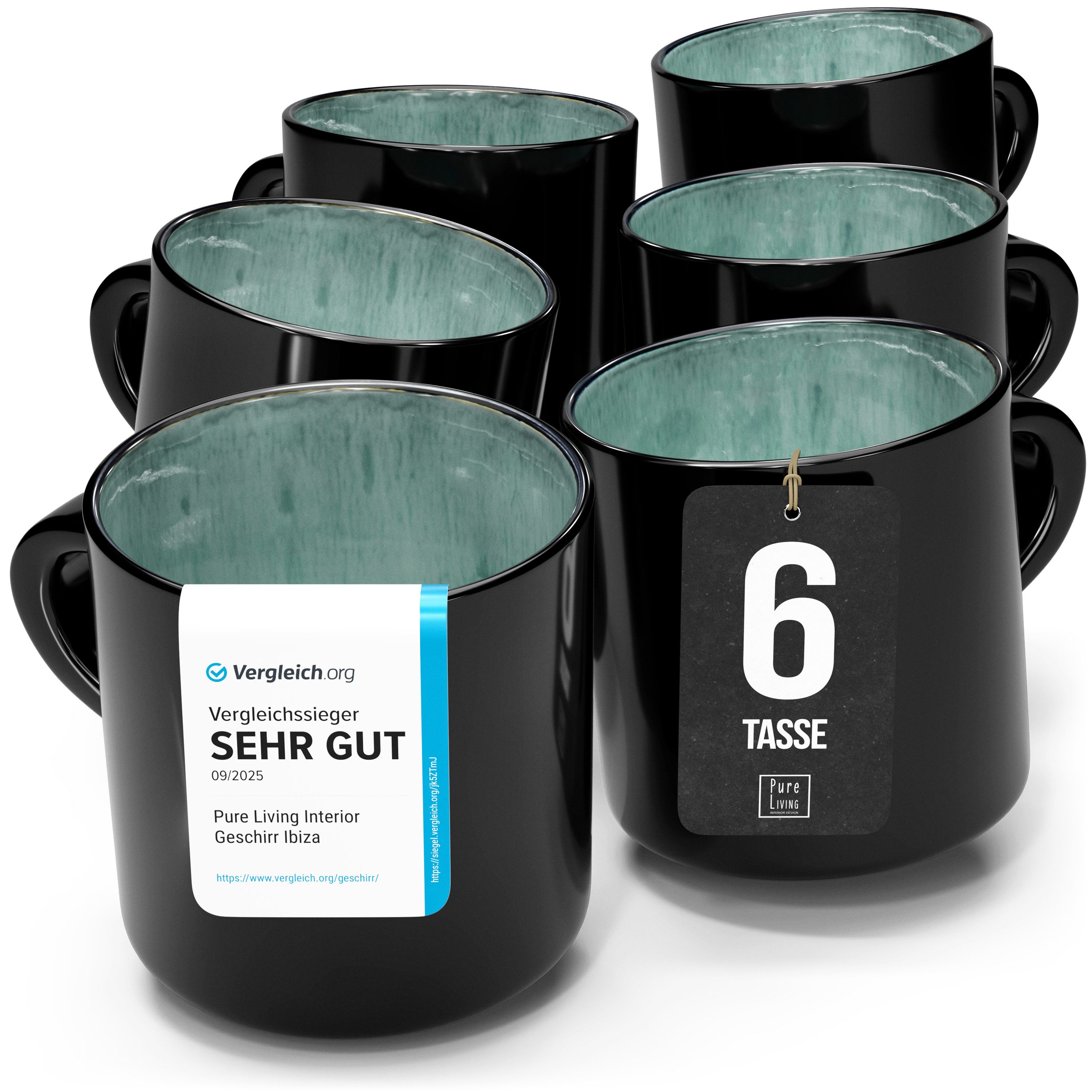 PURE LIVING INTERIOR DESIGN Geschirr-Set Ibiza Becher, 6er-Set, 350 ml, Salbeigrün, Steingut (1-tlg), 6 Personen, Steingut, Spülmaschinenfest, mikrowellengeeignet, für Heißgetränke geeignet