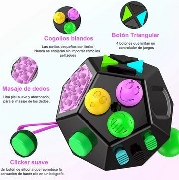 Cbei Lernspielzeug Anti Stress Spielzeug kreativer Stressabbau-Rubik's Cube12-seitiger (inkl. Zahnrad, Joystick, Schieberegler, Mit Schlüsselband, 6 x 6 x 8 cm,Tragbar), Ideal für Kinder und Jugendliche