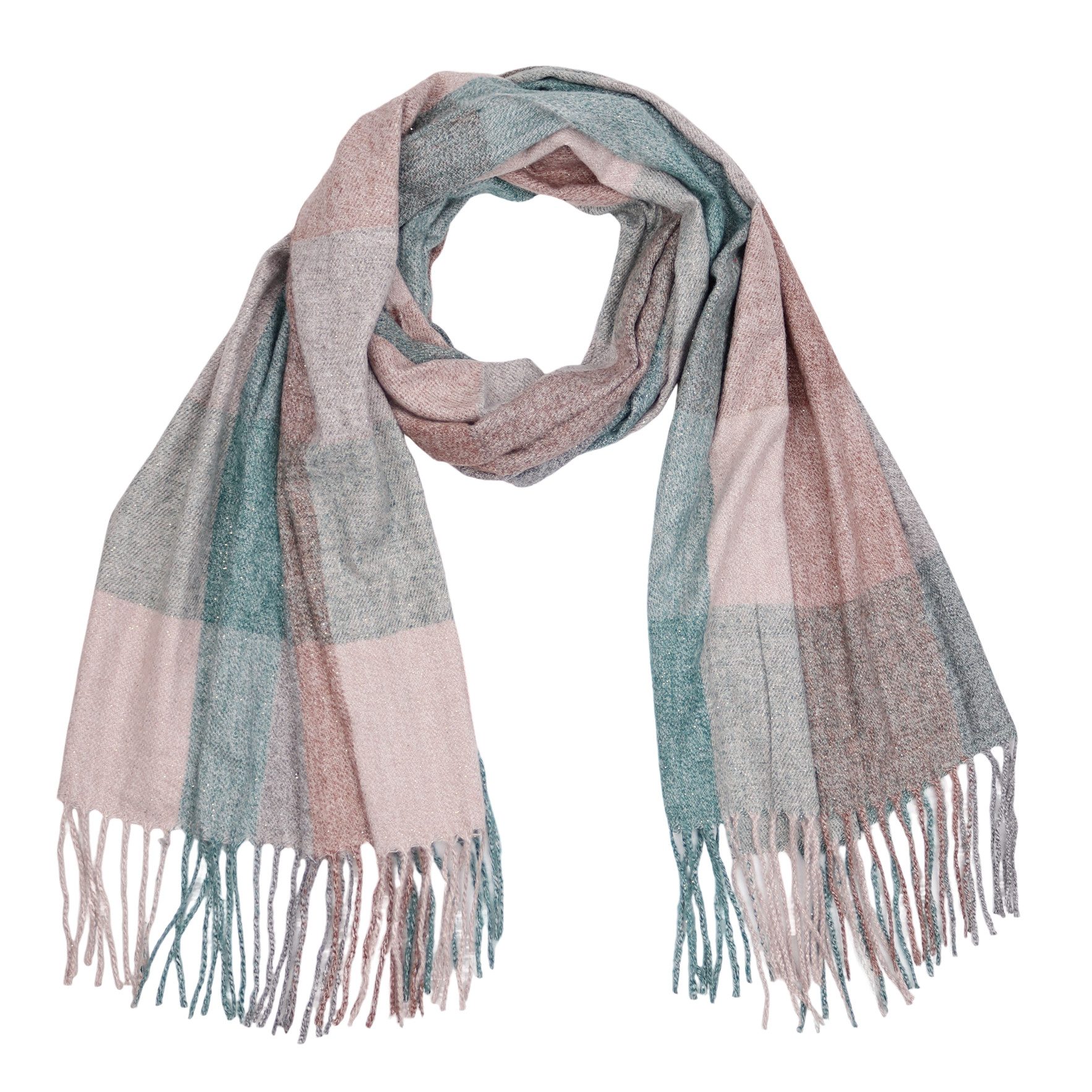 Modeschal weicher und warmer Schal Karo mit Fransen, 70x180cm