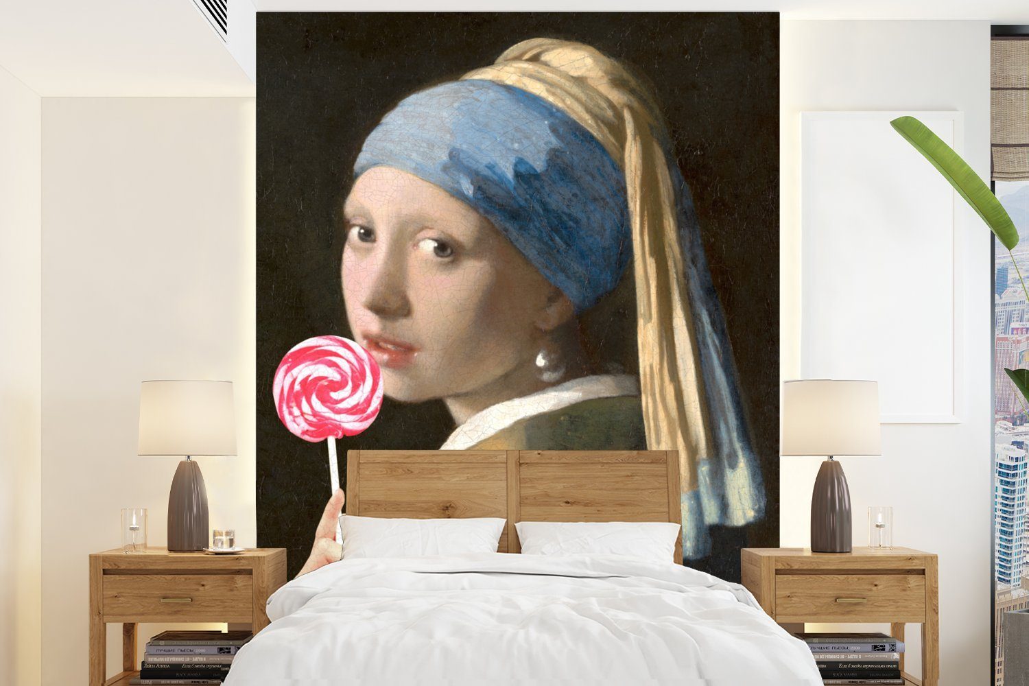 MuchoWow Fototapete Das Mädchen mit dem Perlenohrring - Vermeer - Lollipop, Matt, bedruckt, (4 St), Montagefertig Vinyl Tapete für Wohnzimmer, Wandtapete