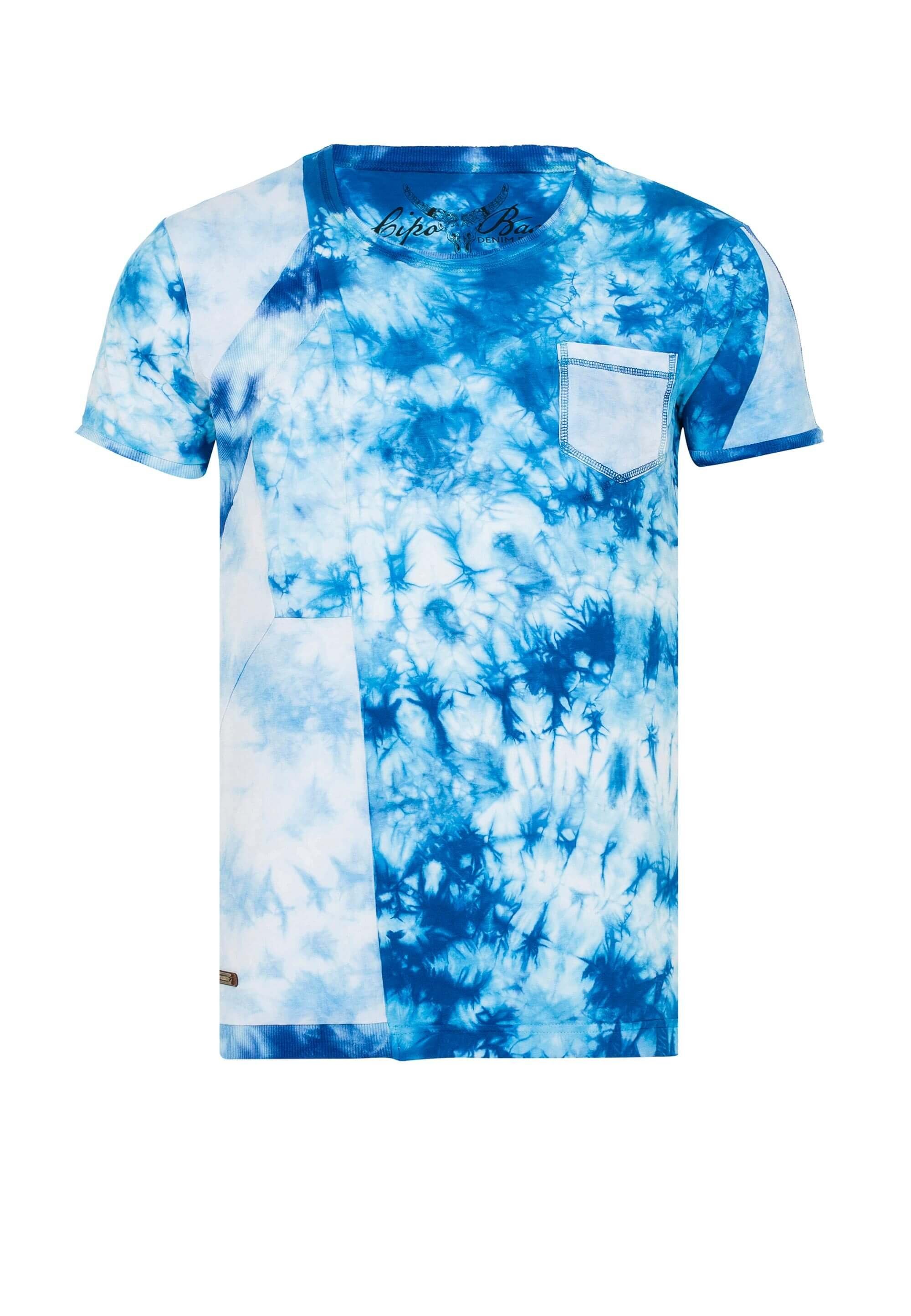 & blau-weiß Cipo T-Shirt Batik Waschung Baxx mit