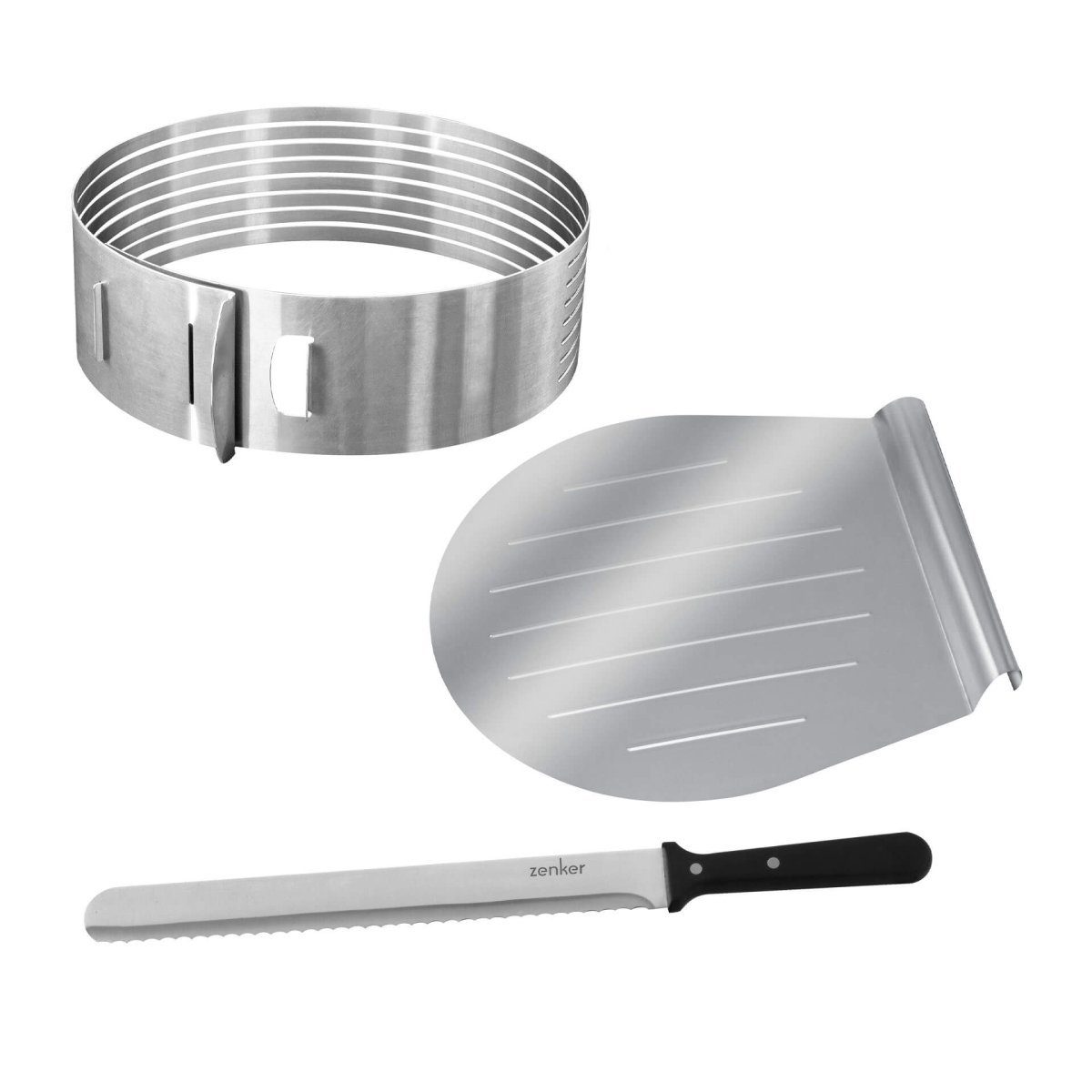 Zenker Torten-Schneidhilfe Tortenboden Schneidhilfe mit Konditormesser und Kuchen-Retter