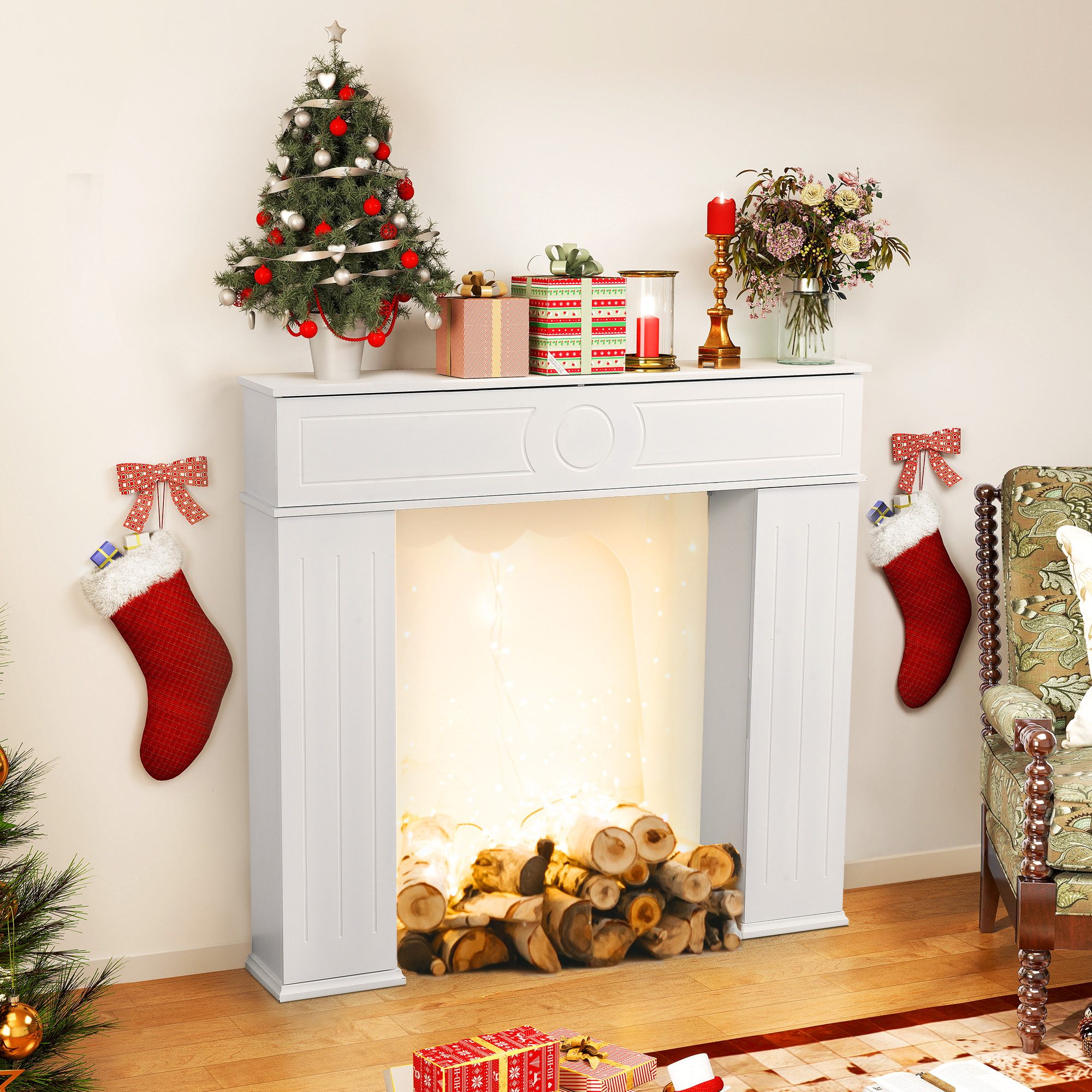 FUROKOY Kaminumbauschrank Geheimfach Kaminkonsole mit Stauraum,Wandregal Ka günstig online kaufen