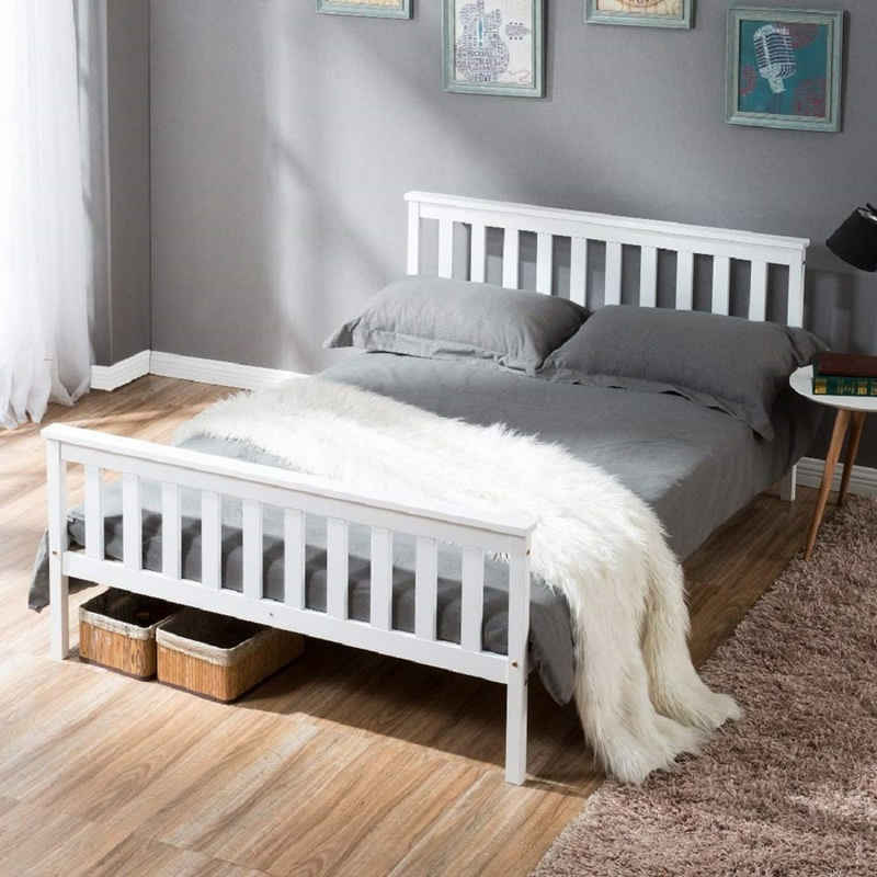 WISHDOR Massivholzbett Holzbett Doppelbett Einzelbett Holz Bett Kinderbett Jugendbett Massiv (mit 2 Schubladen/ohne Schubladen, Kiefernholz Kiefer Bettgestell mit Kopfteil Lattenrosten ohne Matratze), aus Massiv Massivholz Kieferbett