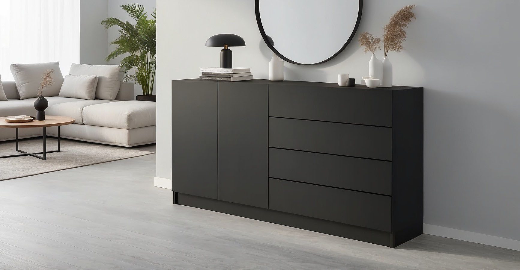 borchardt Möbel Sideboard Vaasa, Kommode mit 2 Türen und 4 Schubkästen auf Kugelführungen, Breite 152 cm