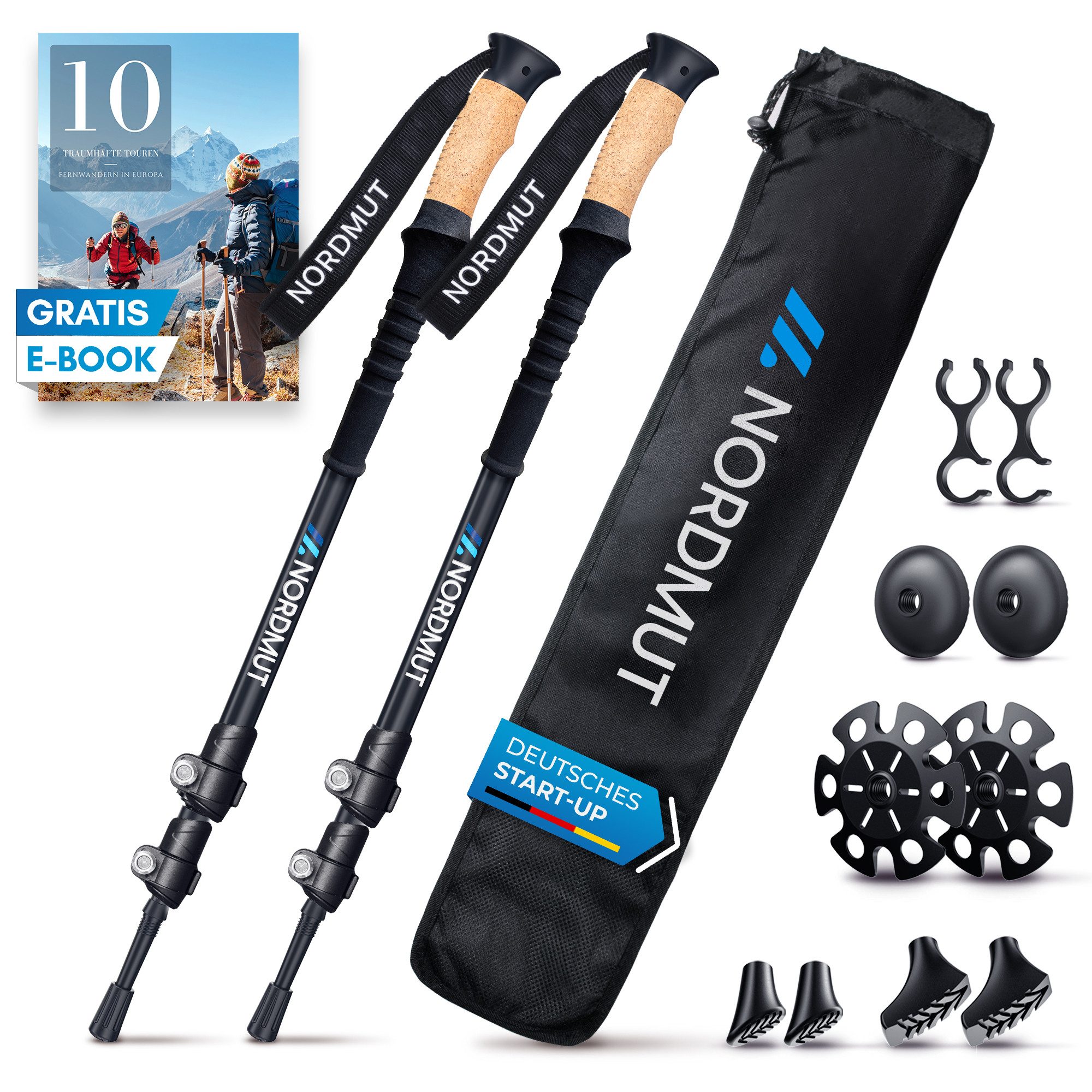 Nordmut Wanderstöcke NORDMUT® Wanderstöcke Teleskop – Nordic Walking Stöcke, ultraleicht, höhenverstellbar, ergonomisch