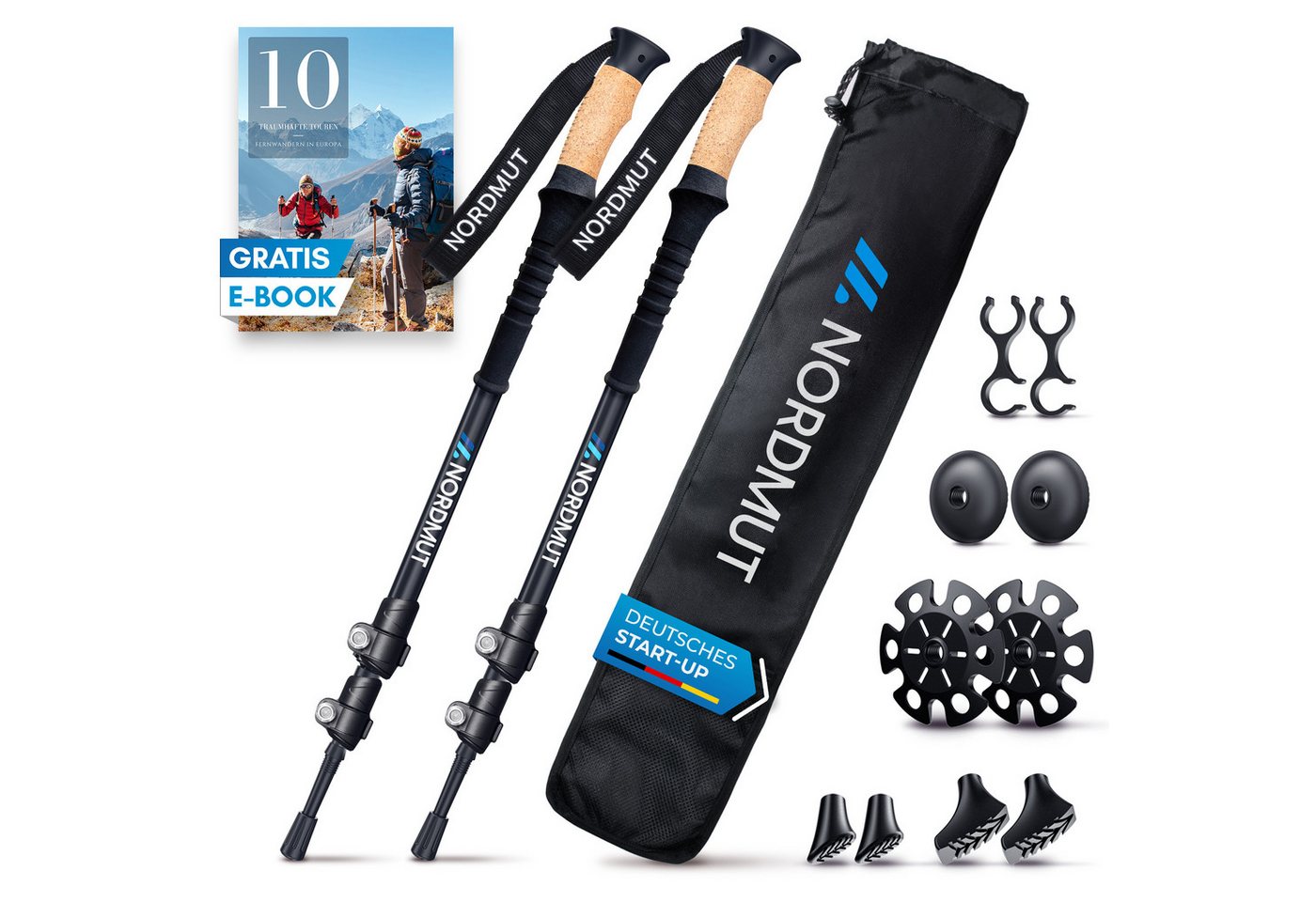 Nordmut Wanderstöcke NORDMUT® Wanderstöcke Teleskop – Nordic Walking Stöcke, ultraleicht, höhenverstellbar, ergonomisch