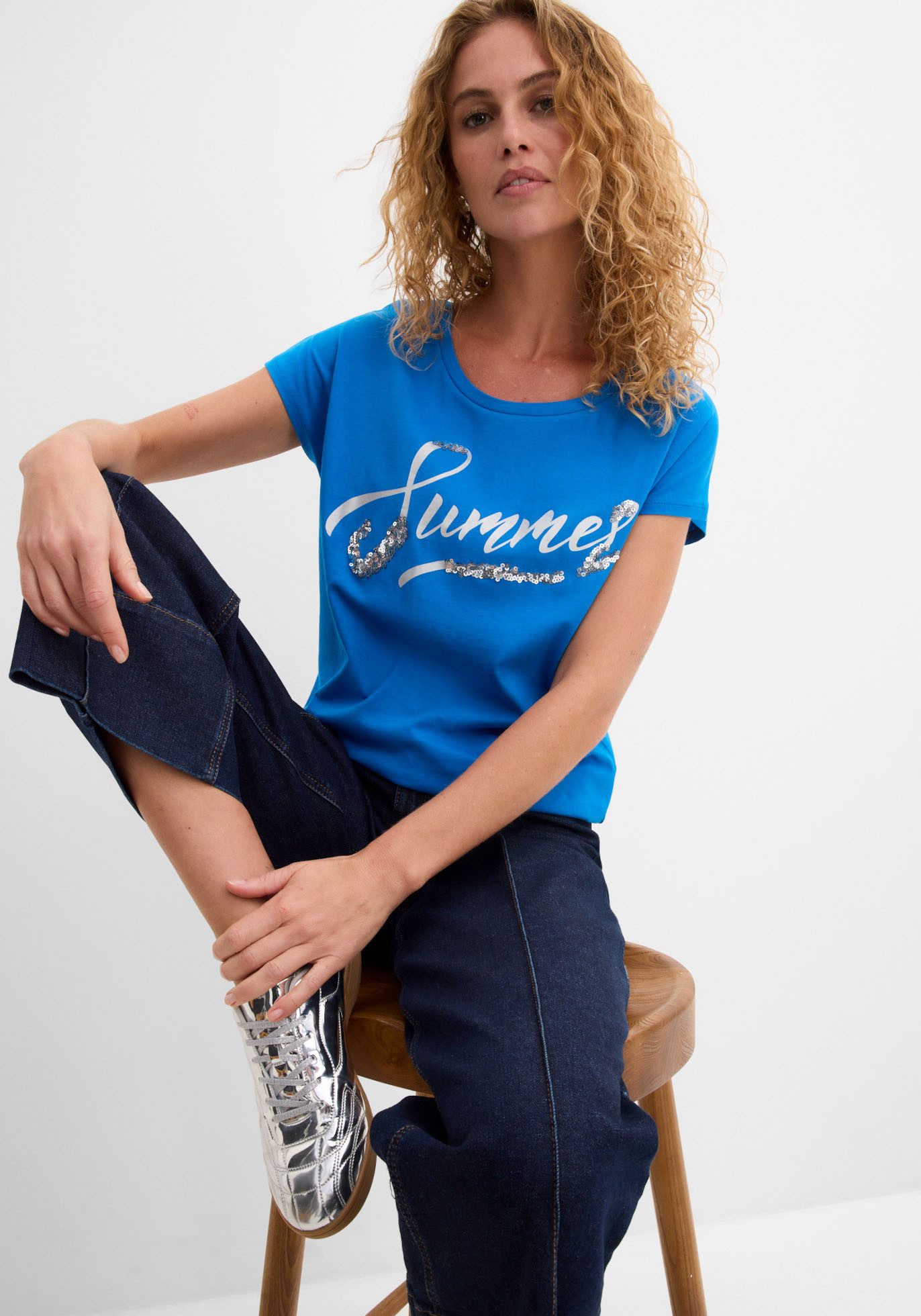 bonprix T-Shirt lockere Passform, Kurzarm, aus Baumwolle