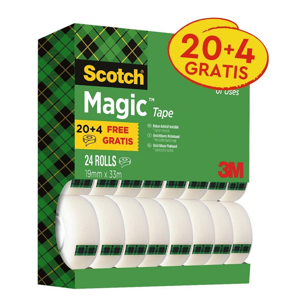 SCOTCH Klebeband Magic Tape (24-St) 19 mm/33 m, transparent matt, schattenf günstig online kaufen