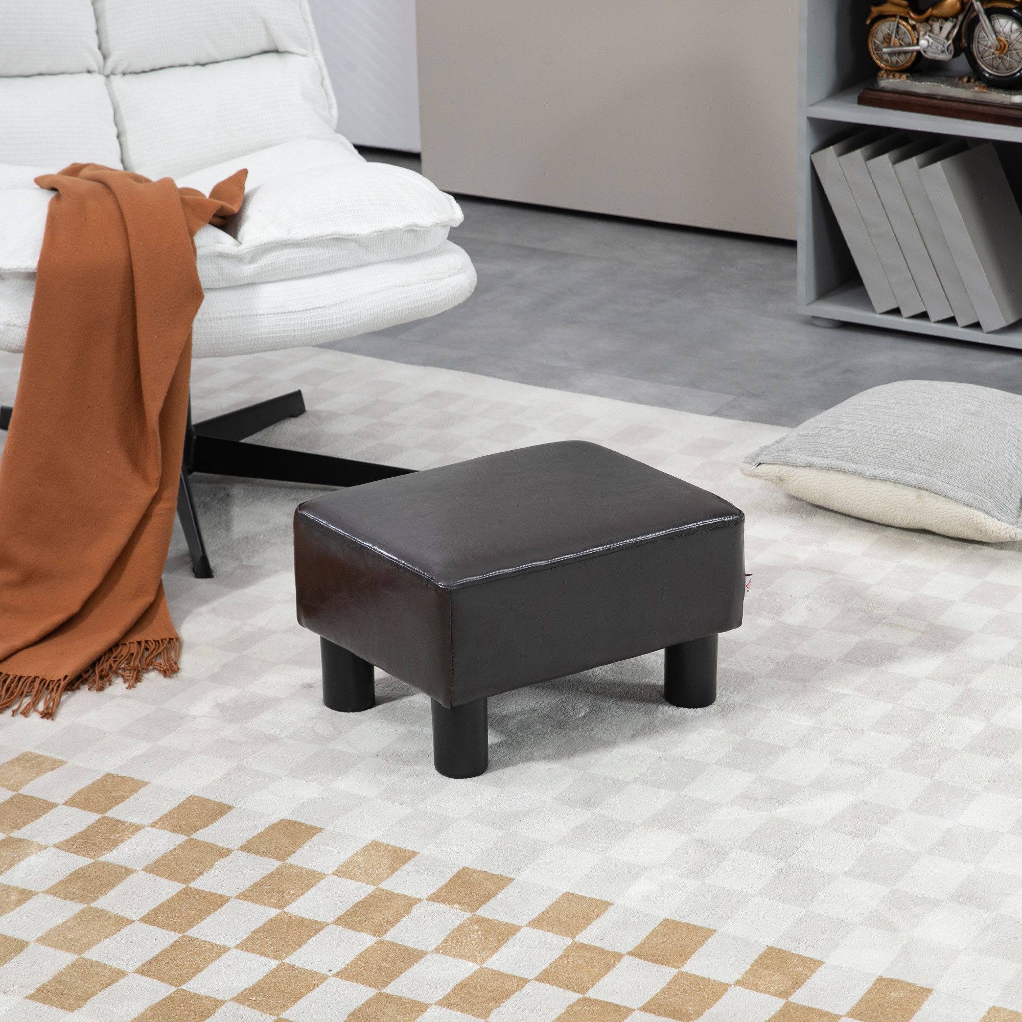 HOMCOM Fußhocker Sitzhocker Hocker mit kunstleder Moderner für Schlafzimmer (Bank Sitzbank, 1 St., Rückenfreier Hocke), Schwarz 40 x 30 x 24 cm