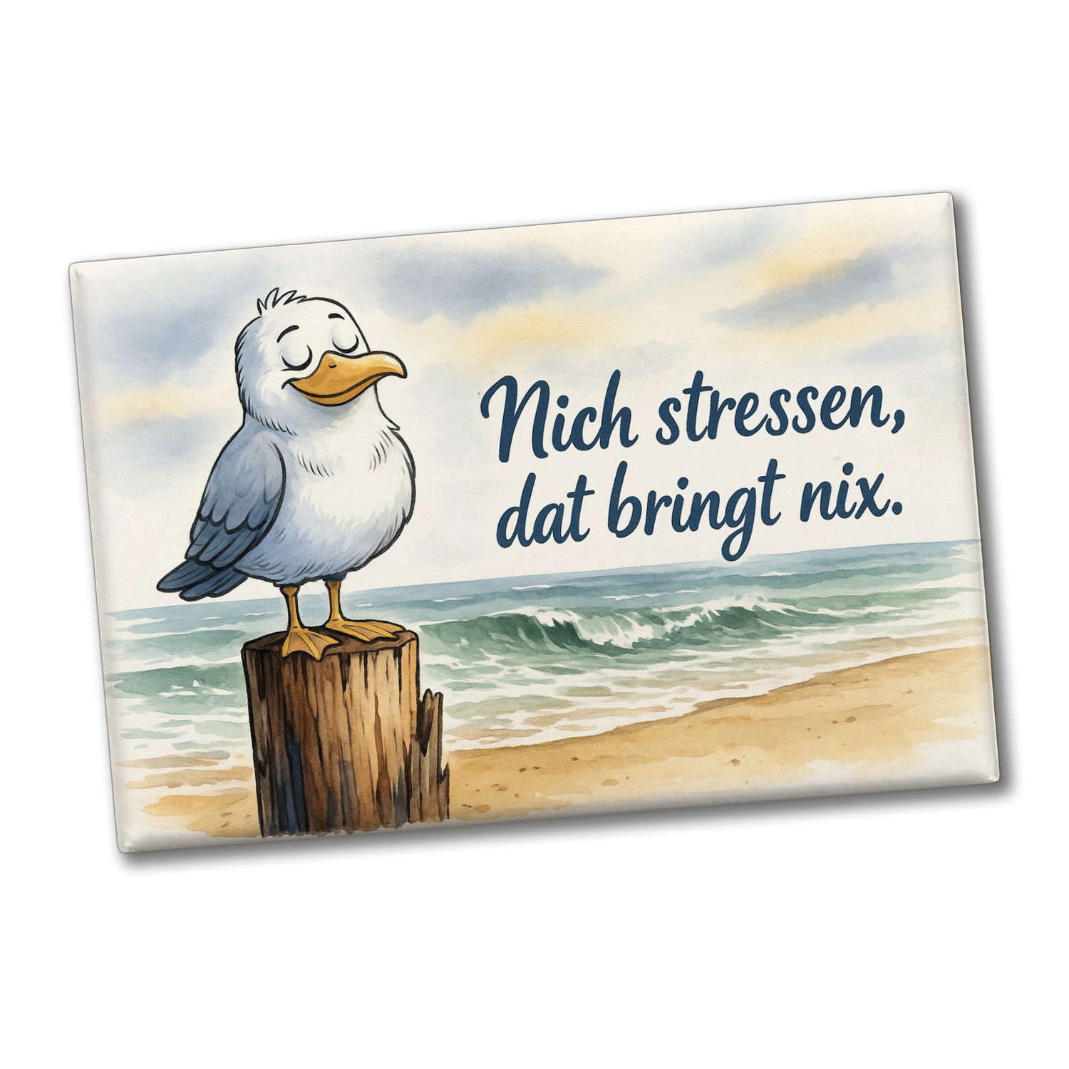 speecheese Magnet Möwe Nich stressen auf Aquarell Souvenir Magnet