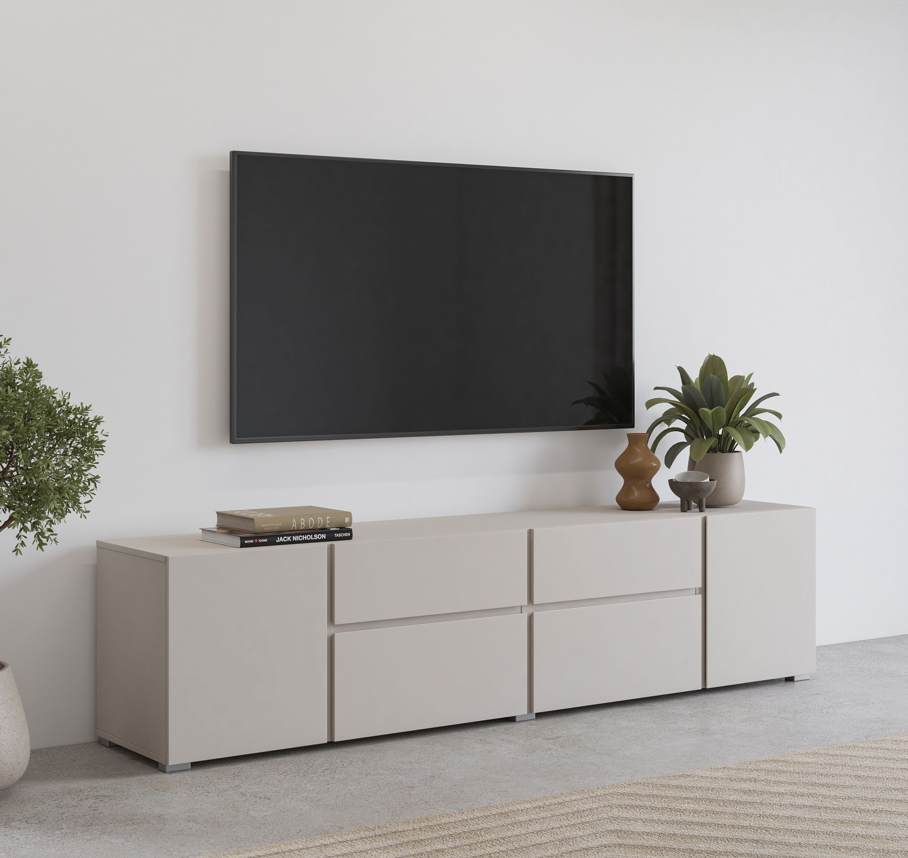 OTTO home Lowboard Metric,Breite 195cm, grifflose Lowboard 2Klappen/2Schubkästen/2Tür, TV-Schrank mit viel Stauraum, TV-Board