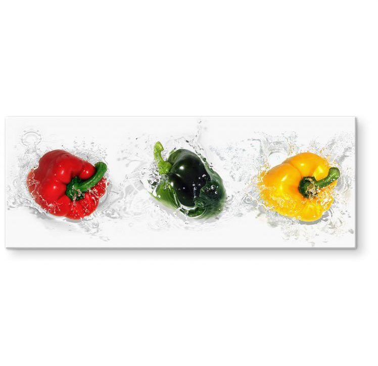 Wall-Art Küchenrückwand Splashing Paprika Panorama, (1-tlg), Herd Waschbecken Wandschutz