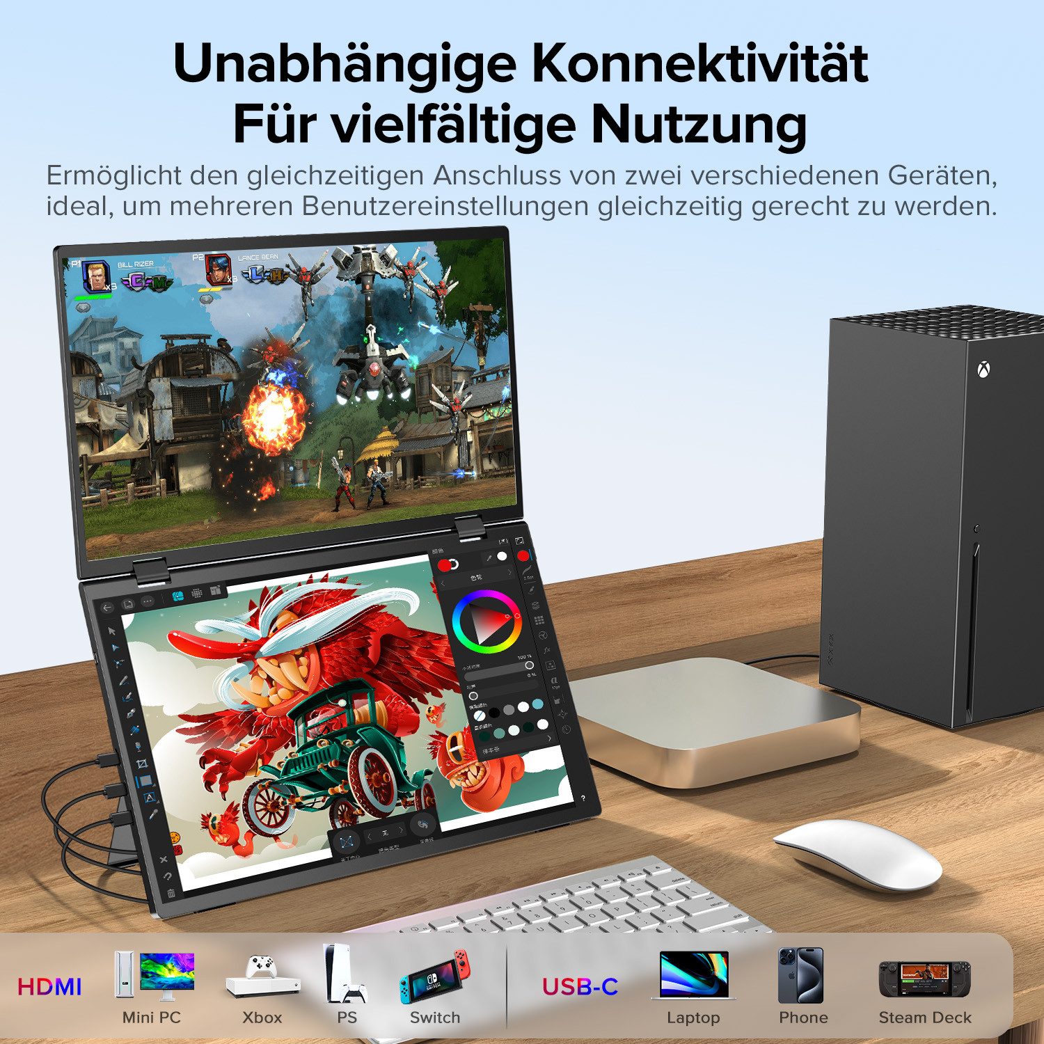 UPERFECT Doppelmonitor-Klappmonitor Dreifach-Bildschirmfreigabe Portabler Monitor (39,62 cm/15.6 ", 1920 x 1080 px, Full HD, 25 ms Reaktionszeit, 60 Hz, IPS)