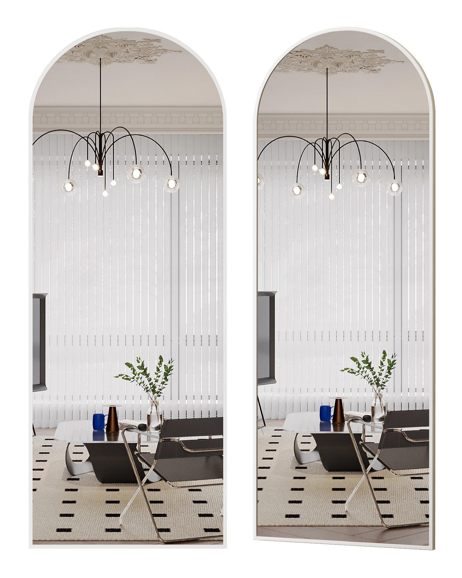 Boromal Standspiegel Weiß Flurspiegel Weiß Hochglanz 150x50cm Alurahmen (Ganzkörperspiegel Bogenspiegel Weiss, Oval), 2 Installationsmethoden