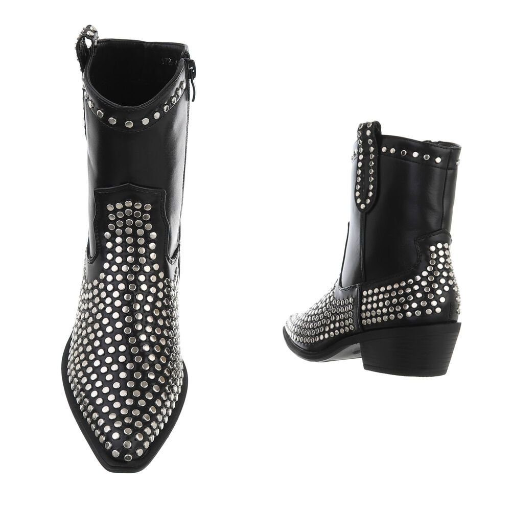 Ital-Design Damen Bikerschuhe Biker Stiefelette & Western- Bikerboots Blockabsatz in Schwarz