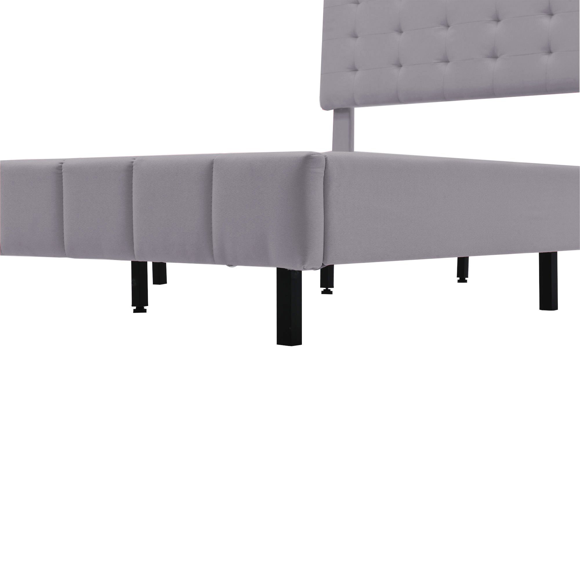 Polsterbett (LED Doppelbett), mit USB Ladefunktion und höhenverstellbarem Kopfteil 140x200cm, Leinen