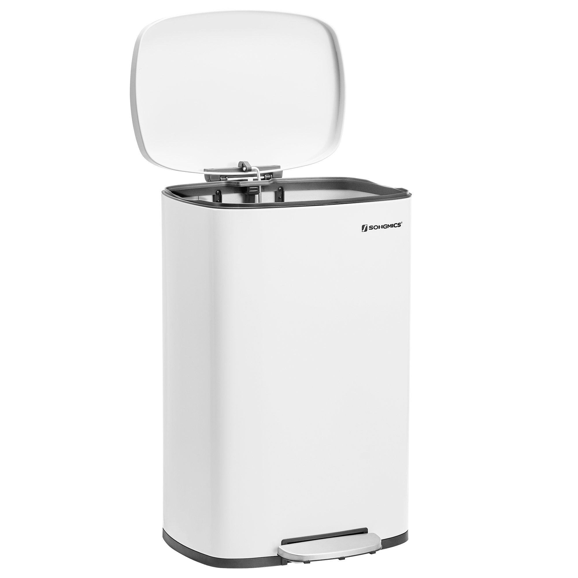 SONGMICS Mülleimer, Abfalleimer, 50 L, luftdicht, Stahl, Küche, silbern,Weiß