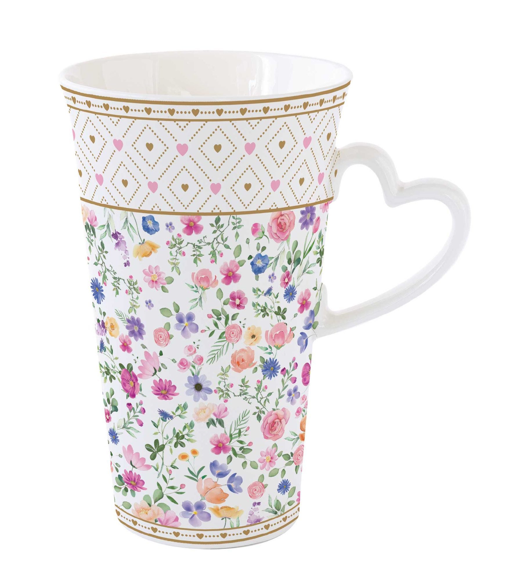 EasyLife Tasse Mon Amour, Porzellan, Spülmaschinengeeignet, Mehrfarbig, Motiv: Herzen & Blumen, Höhe: 16.5