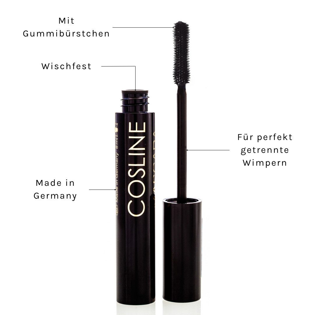 Cosline Cosmetics Mascara Rubber Brush, innovative Bürste, perfekt getrennte Wimpern, tiefschwarze Pigmente