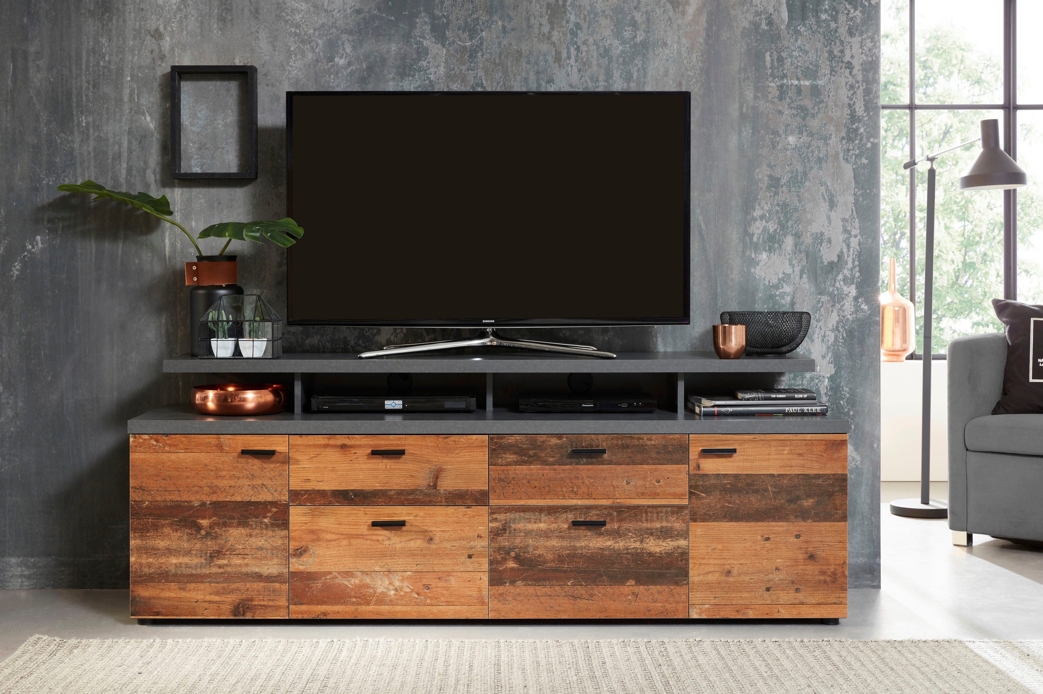 Home affaire TV-Board Messina (1 St), TV-Lowboard mit Türen, Schubladen & Fächern - (B/T/H) 180/47/66 cm