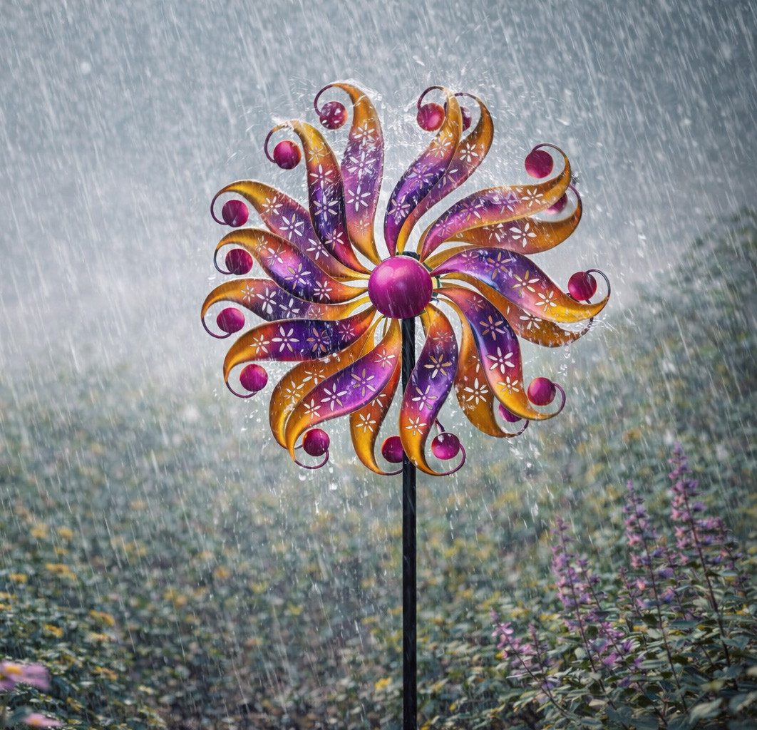 formano Gartenfigur Windrad Blume Garten Metall bunt kugelgelagert Windspiel Ø 30 / 122 cm
