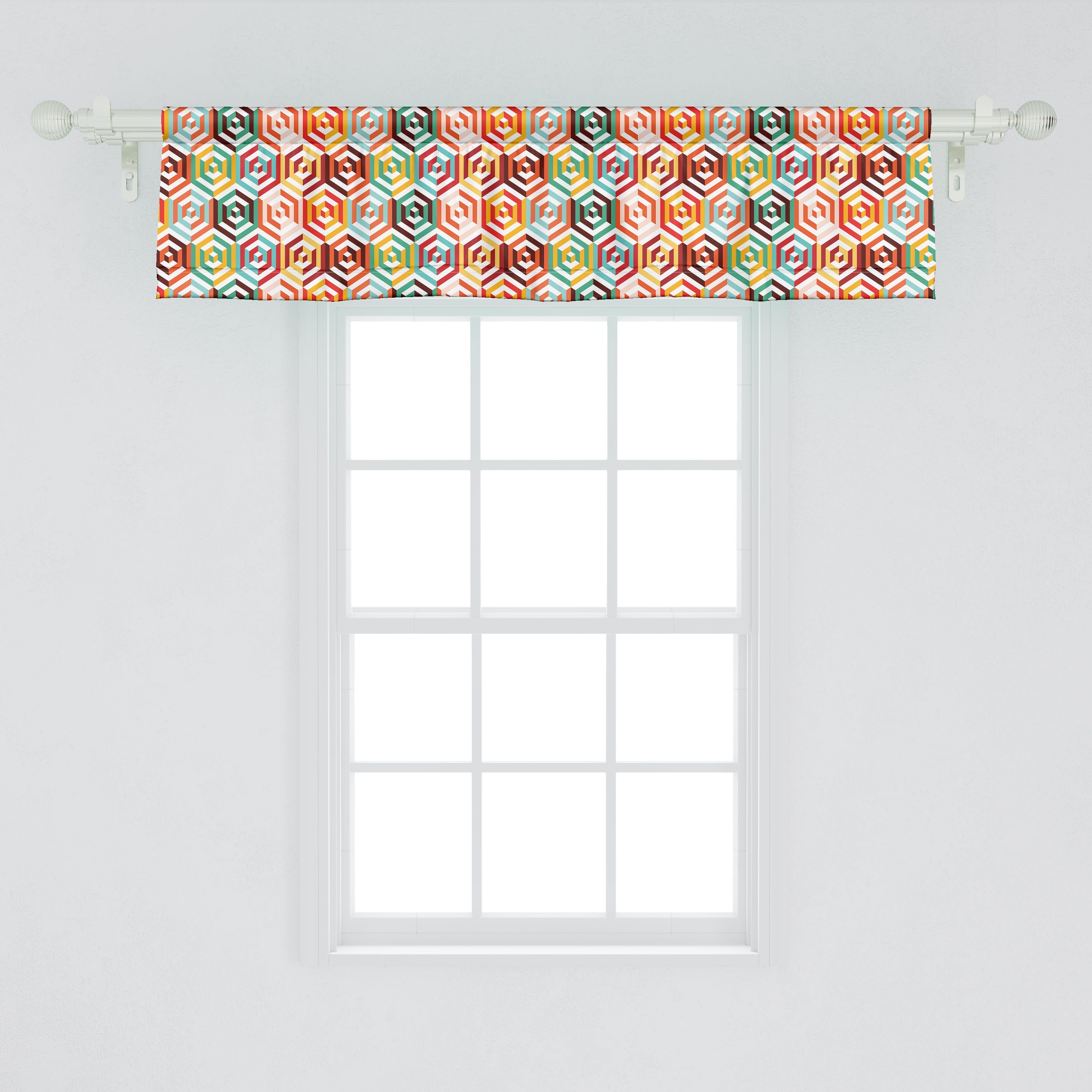 Abakuhaus, Küche Geometrisch für Vorhang Volant Hexagonale Schlafzimmer Dekor Microfaser, mit Form Retro Stangentasche, Scheibengardine