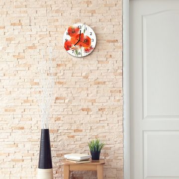 Primedeco Wanduhr Wanduhr aus Glas mit Motiv Digitale Blumen - Rund mit Durchmesser 30 cm und Quarzuhrwerk