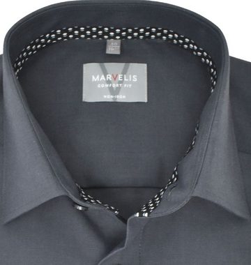 MARVELIS Businesshemd Businesshemd - Comfort Fit - Langarm - Einfarbig - Anthrazit feines Muster