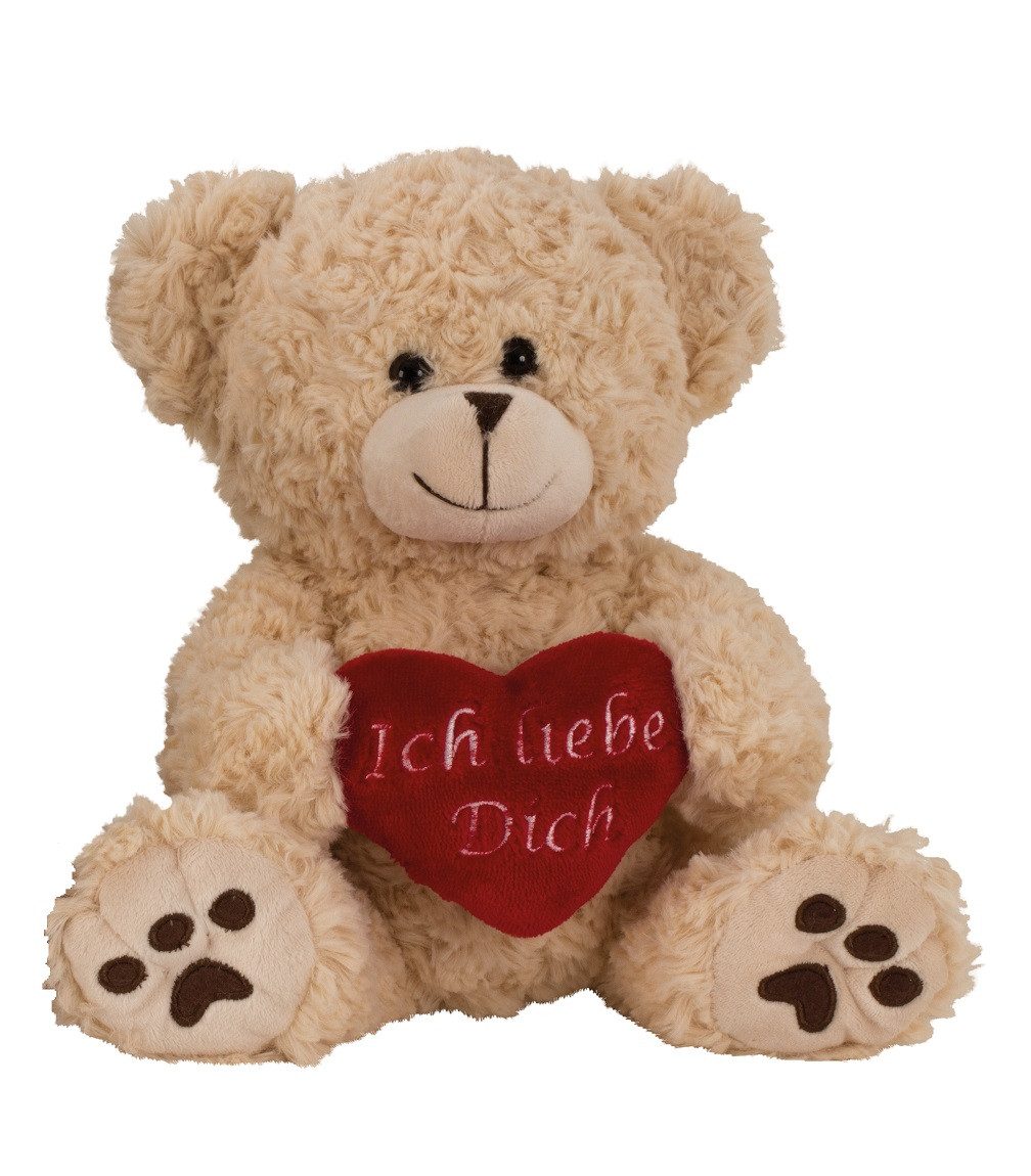 Geschenkestadl Plüschfigur Süßer Teddybär mit Herz „Ich liebe dich“ – 25 cm, 2 Farben (Bär mit rotem Herz), rotes Herz, Ich liebe dich