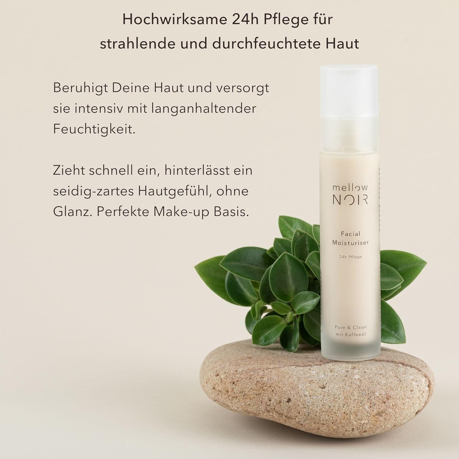 mellow NOIR Feuchtigkeitscreme Facial Moisturiser 50 ml – 24h Feuchtigkeit vegane Gesichtscreme, Zertifizierte Naturkosmetik