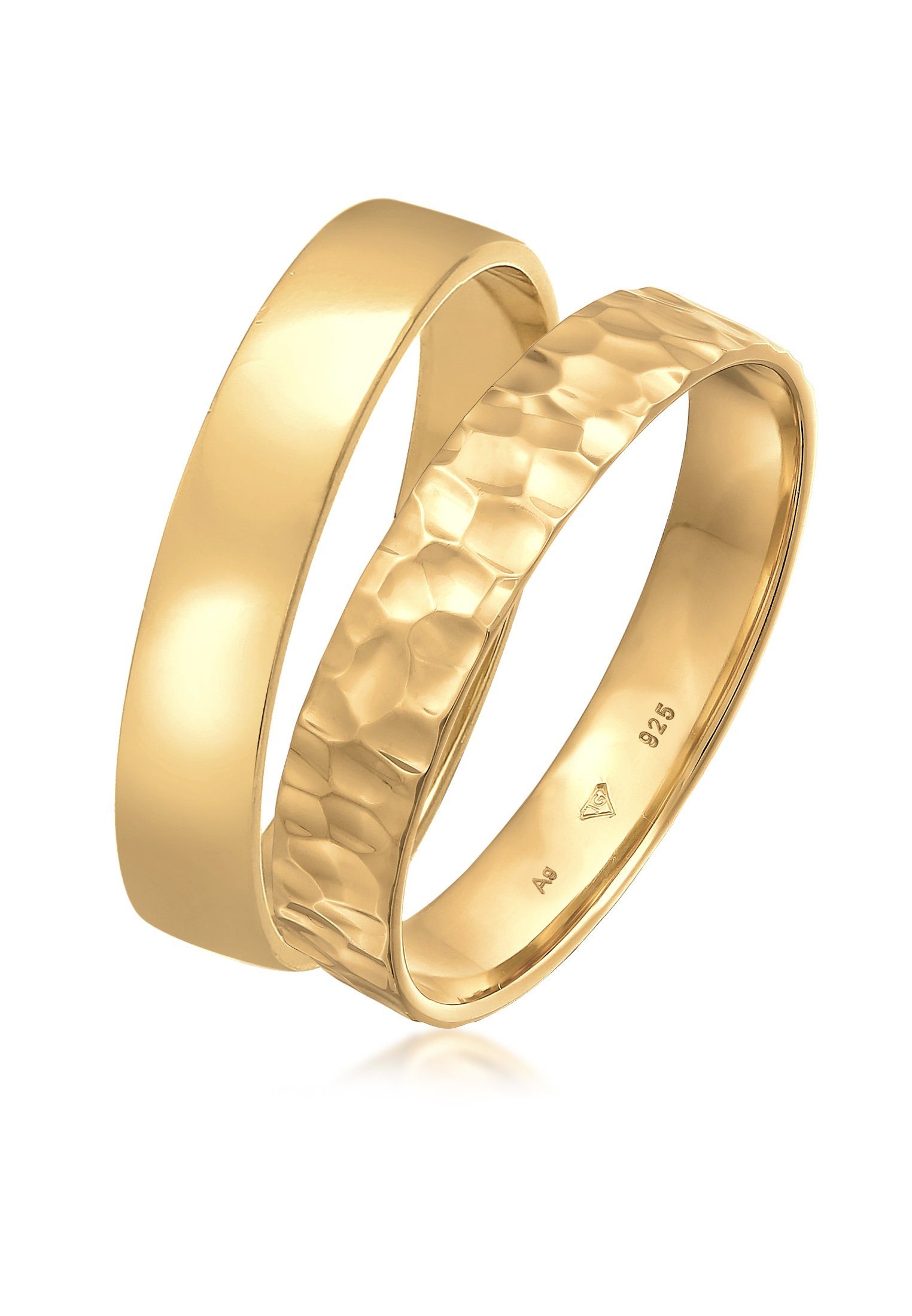 Kuzzoi Ring-Set Kuzzoi Ring Set Basic Gehämmert 925 Silber Gold | Silberringe