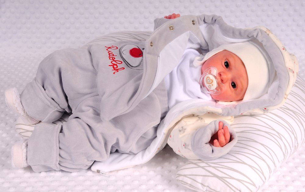 La Bortini Nickijacke Baby Anzug 2Tlg. Jacke und dicke warme Hose in Grau mit Rentier-Applikation