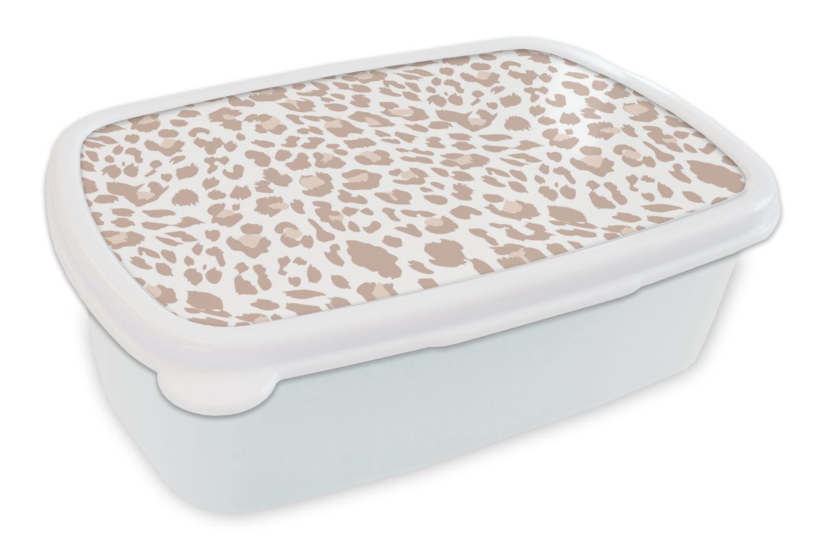 MuchoWow Lunchbox Panther Druck - Pastell - Flecken, Kunststoff, (2-tlg), Brotbox für Kinder und Erwachsene, Brotdose, für Jungs und Mädchen weiß