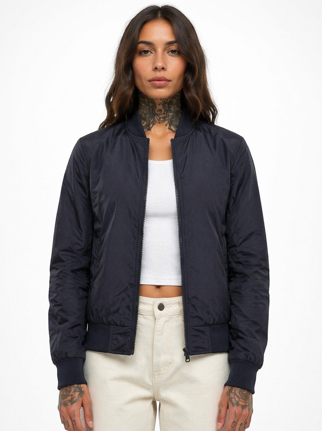 urbandreamz Bomberjacke Damen leichte Bomberjacke Jacke Sommer Frühling Übergangsjacke Seitentaschen, wasserabweisend, waffelartige seitliche Einsätze