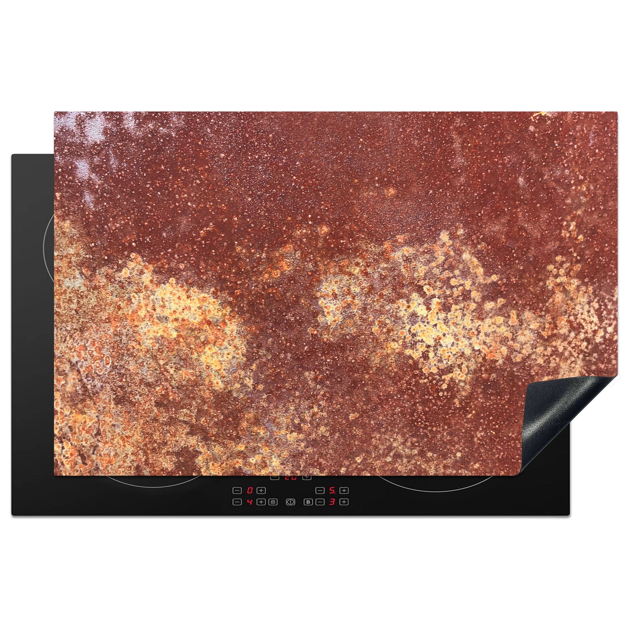 MuchoWow Herdblende-/Abdeckplatte Rost - Rot - Abstrakt, Vinyl, (1 tlg), 81x52 cm, Induktionskochfeld Schutz für die küche, Ceranfeldabdeckung