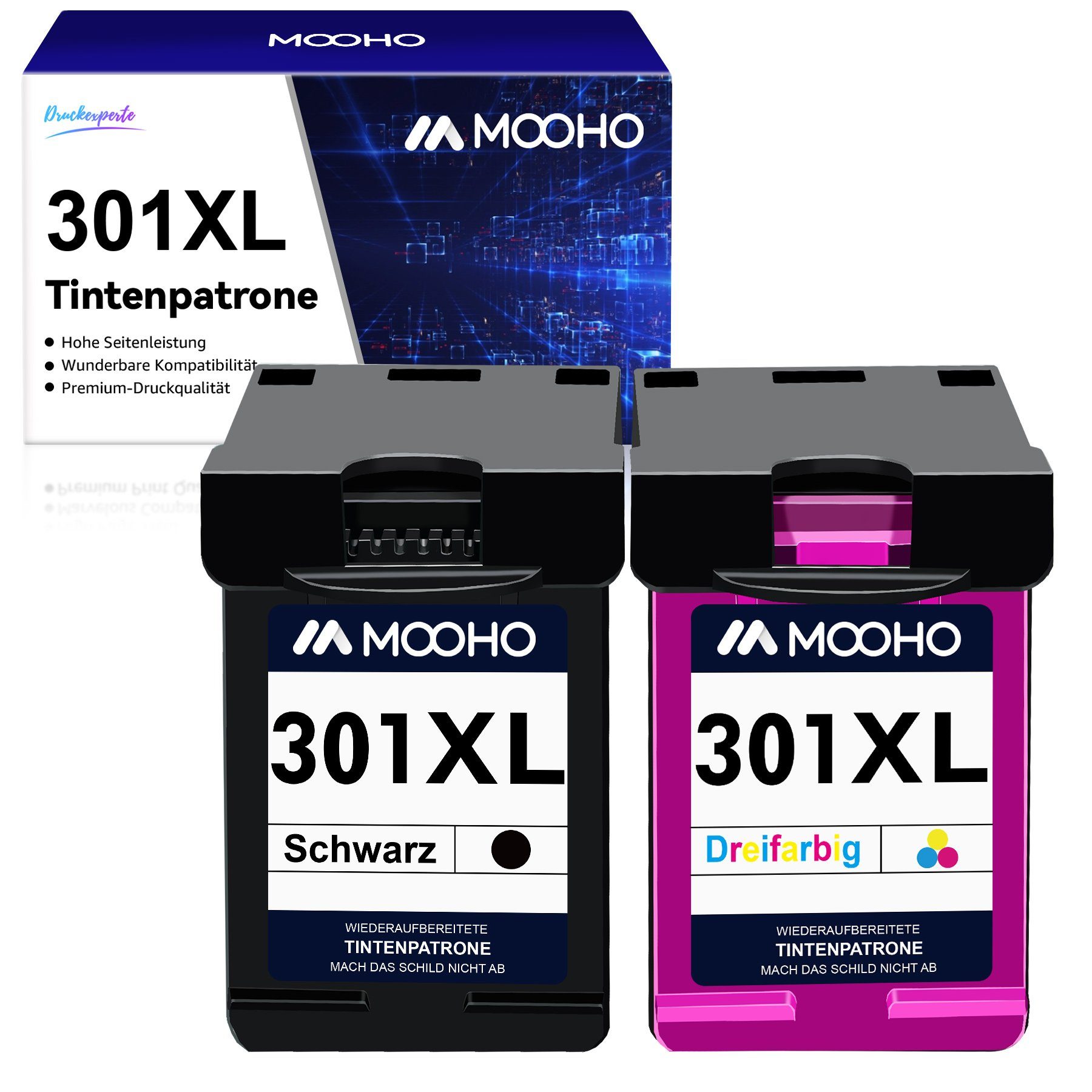 MOOHO Kompatible für HP 301XL Envy XL 301 Tintenpatrone 4500 1*Schwarz+1*Dreifarbig(2er-pack)