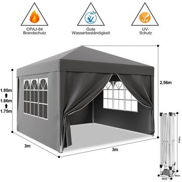 HOMALL Faltpavillon 3x3m Klappbare Gartenpavillon Pop-up Faltpavillon mit 4 Seitenteilen