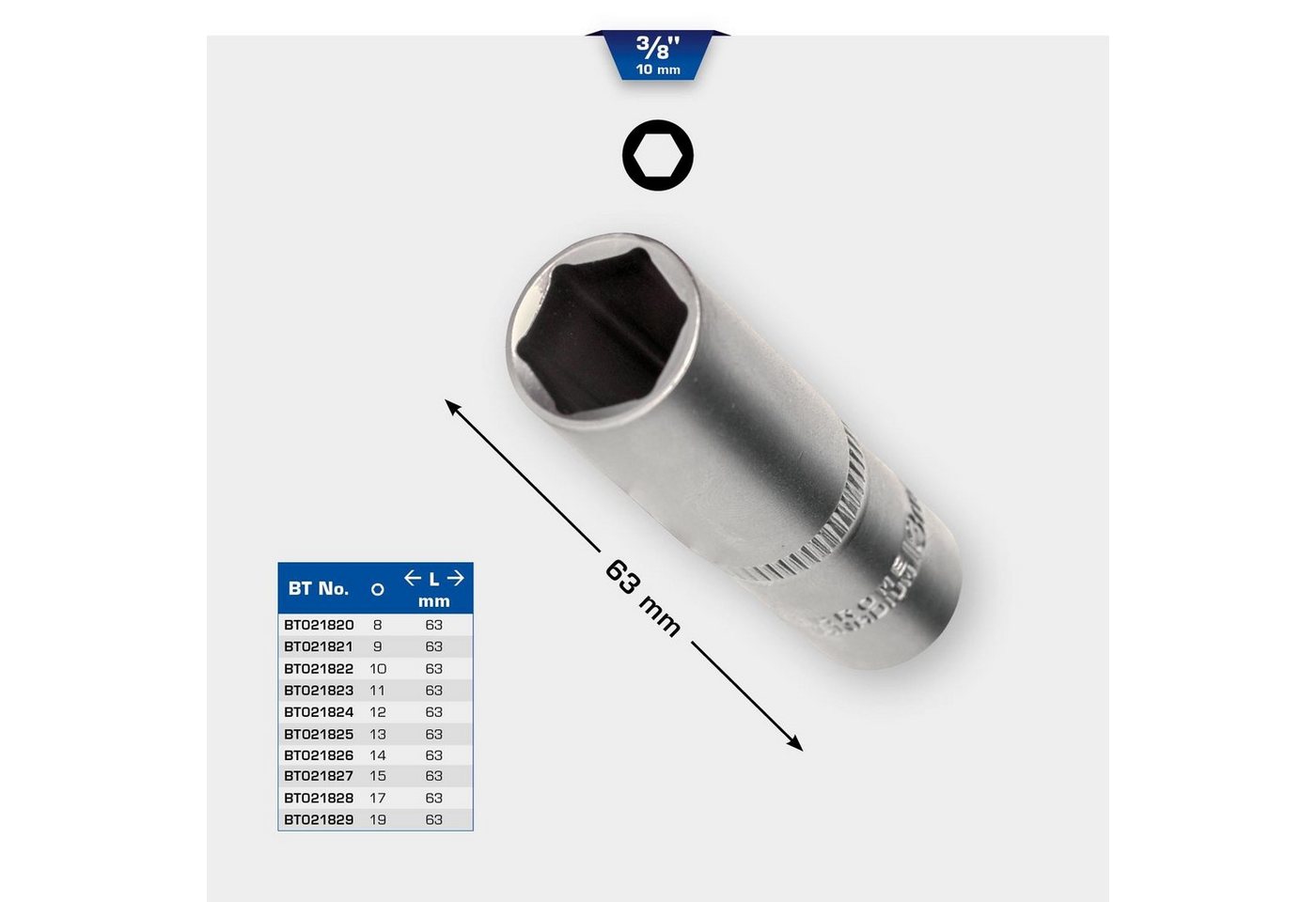Thumbnail - Brilliant Tools Stecknuss 3/8" Sechskant-Stecknuss, lange Ausführung, 9 mm
