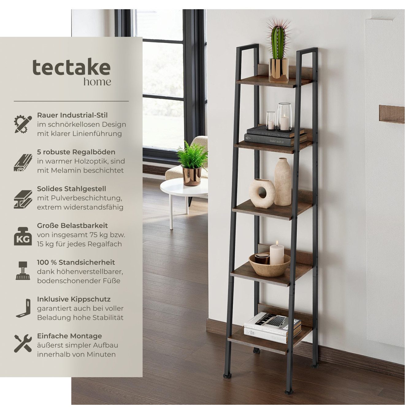 tectake Leiterregal Folkestone, Set 1-tlg., Industrial günstig online kaufen