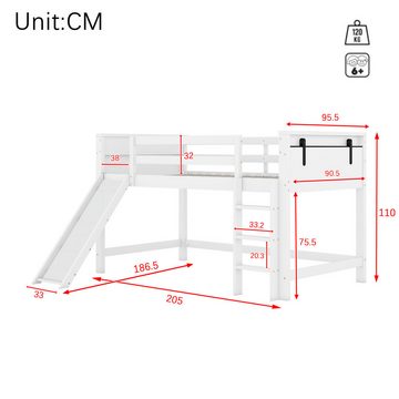 Flieks Hochbett Kinderbett Einzelbett Etagenbett 90x200cm mit Rutsche