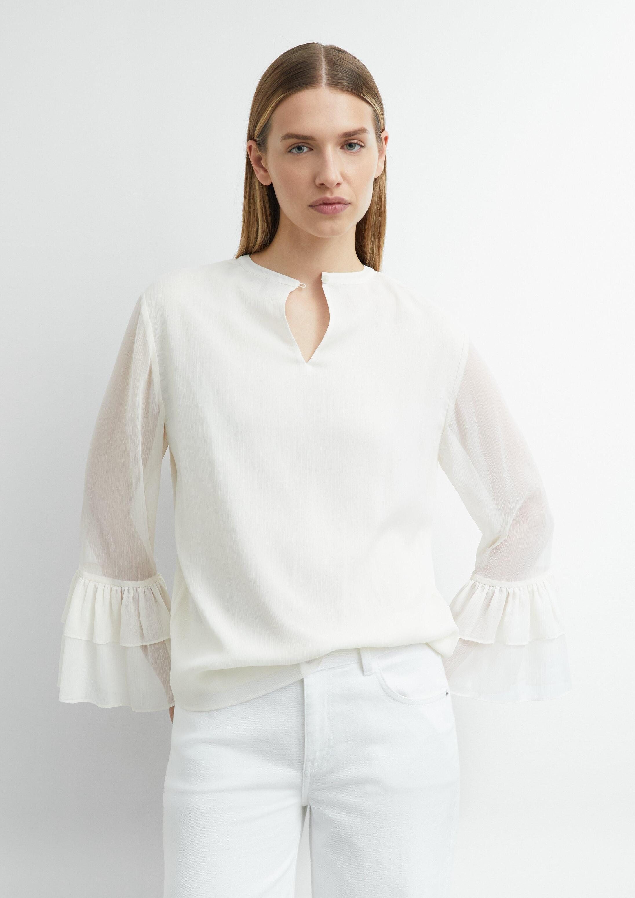 comma Langarmbluse Bluse Strukturierte Chiffon-Bluse mit Volant-Ärmeln