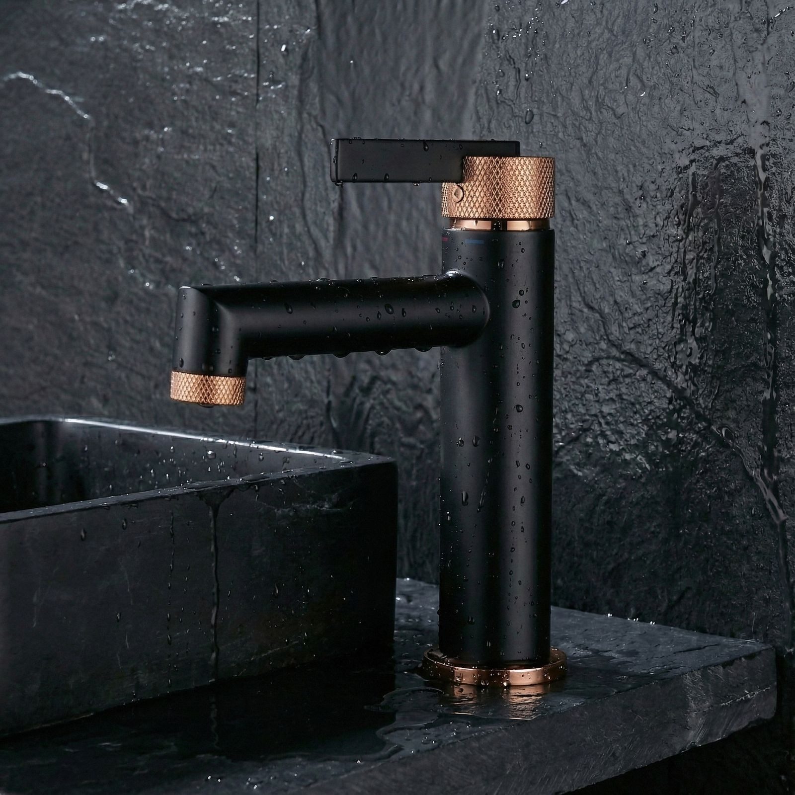 PaulGurkes Waschtischarmatur PGOP16-PaulGurkes Waschtischarmatur Matt Schwarz Rose-Gold Wasserhahn (Armatur)