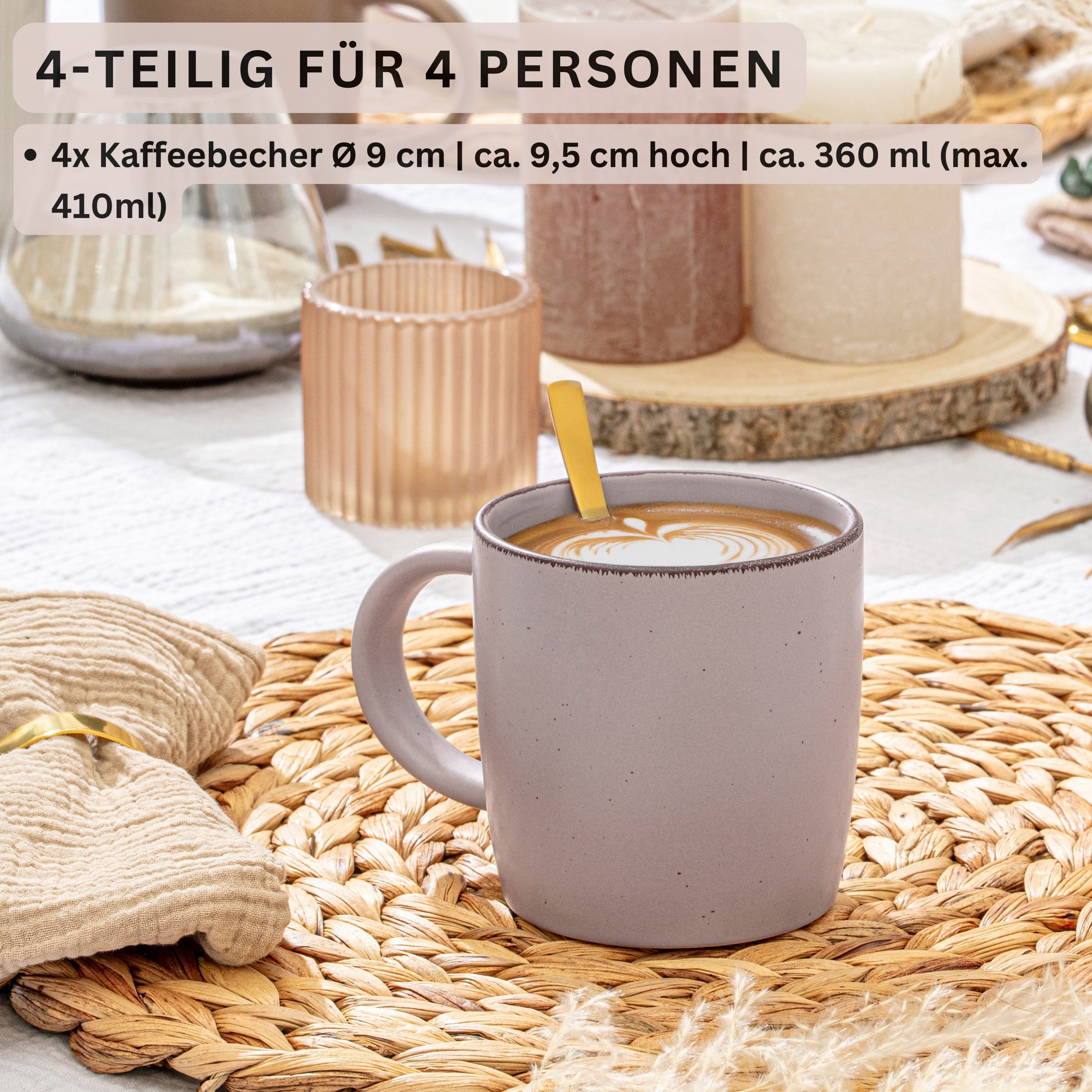 SÄNGER Becher Bombay, 4-tlg., Steingut, 4 tlg. Bombay Basalt Kaffeebecher, lila, VALUE COLLECTION