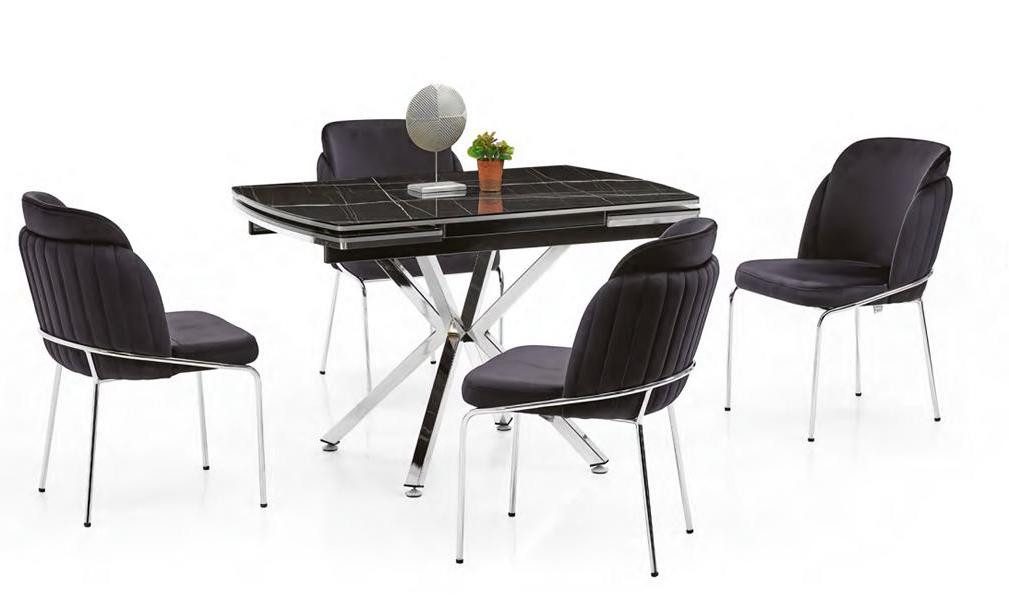 Xlmoebel Essgruppe Ausziehbarer Tisch in Marmoroptik mit Hochglanz-Oberfläche, (5tlg. Esszimmer Set(Esstisch + 4x Stühle), Hergestellt in Europa